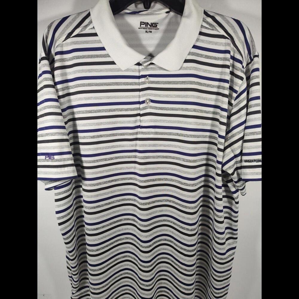 Ping Sensor Cool Golf Polo Men's XL White With Gray Black Purple Stripes Shirt
